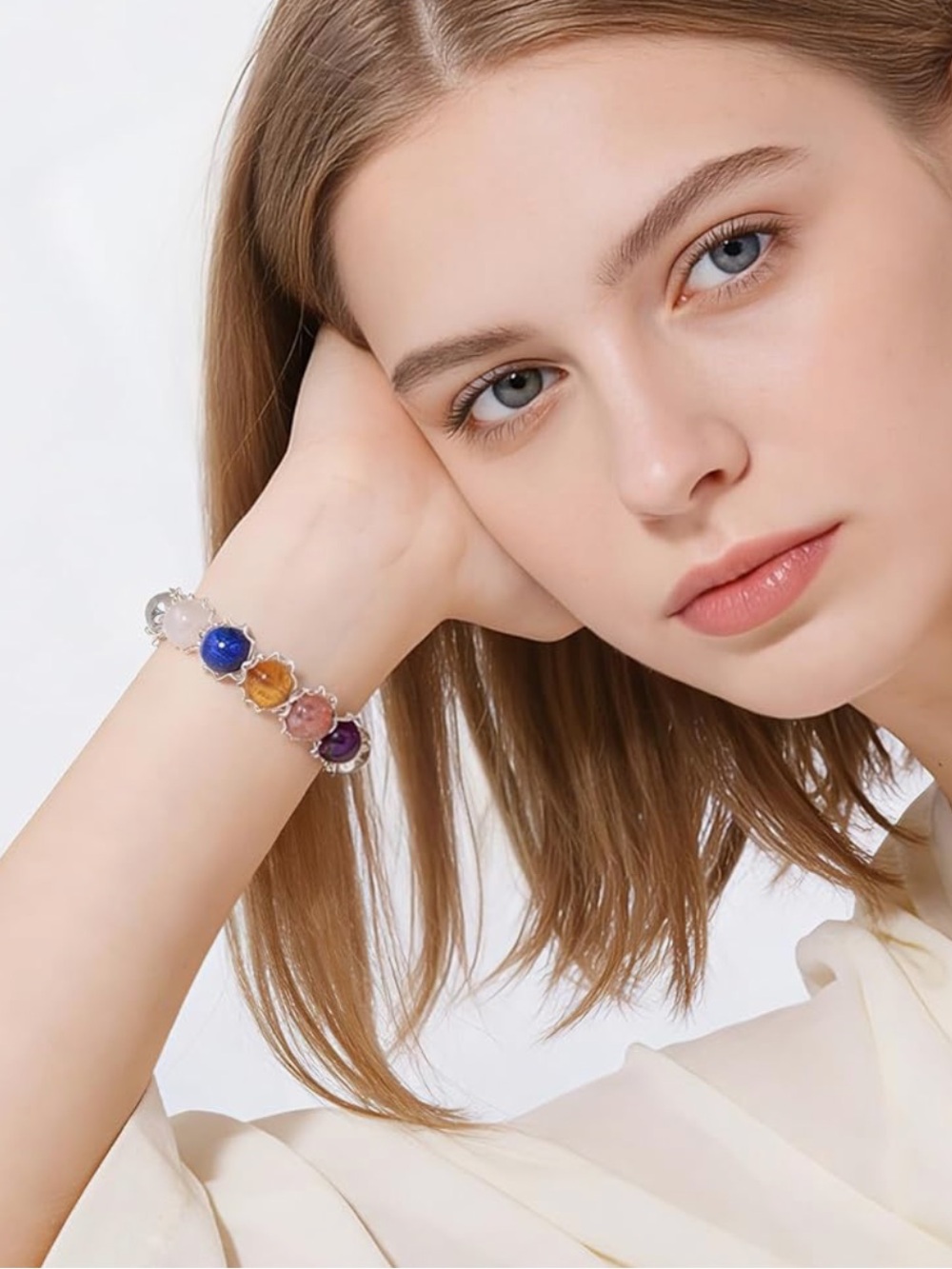 🆕New Multi-Gemstone Silver Bracelet-Adjustable